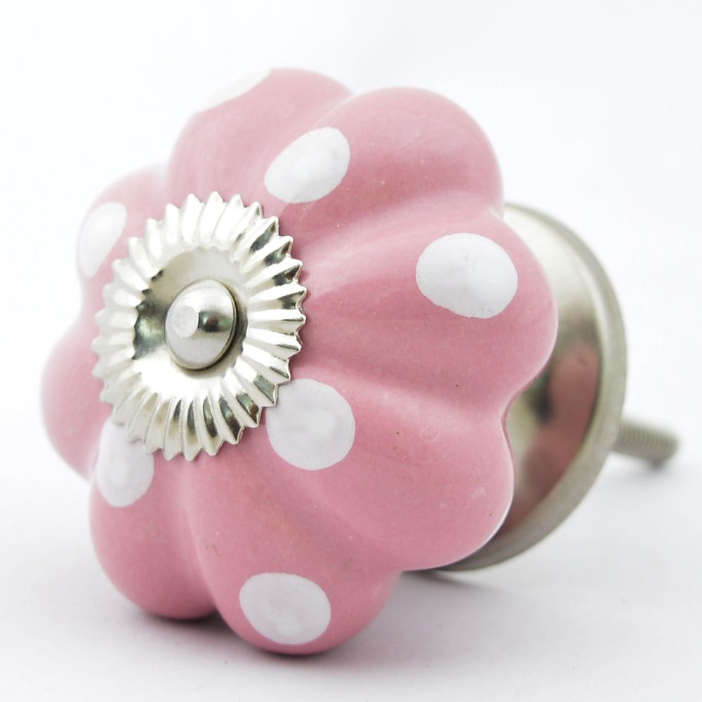 Buy Pack Of 6 Ceramic Pink Polka Pumpkin Decorative Door Knobs