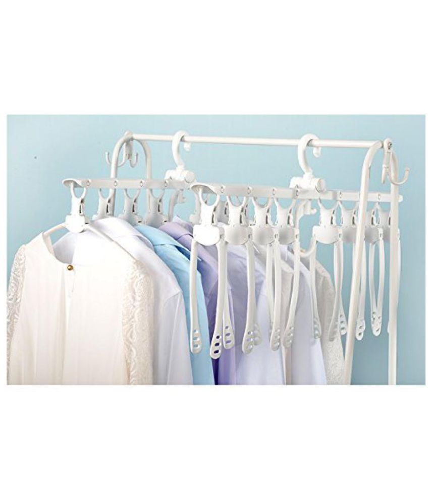 House of Quirk Multifunctional Clothes Hanger for Folding Nonslip Shirt Hangers Swivel 360 Hooks Clothing Hangers Space Saving Dress Hangers - White
