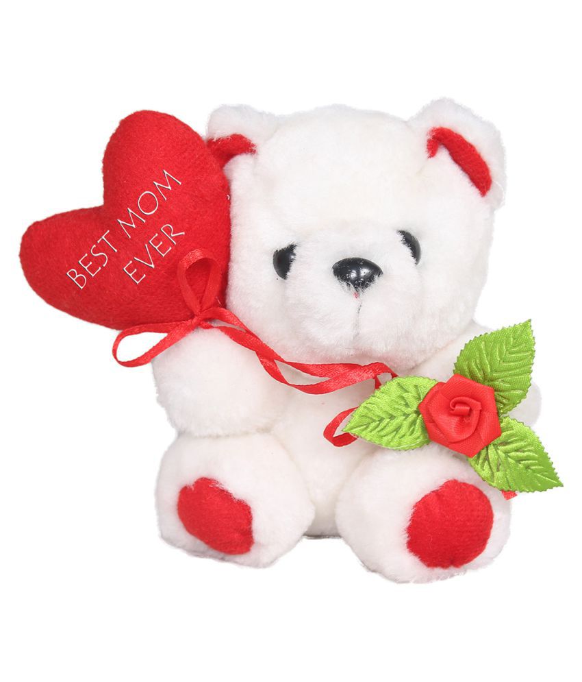     			Tickles Teddy with Best Mom Heart Ever Soft Stuffed Plush Animal Toy for Mummy Mothers Day(Color: White&Red Size: 8 cm)