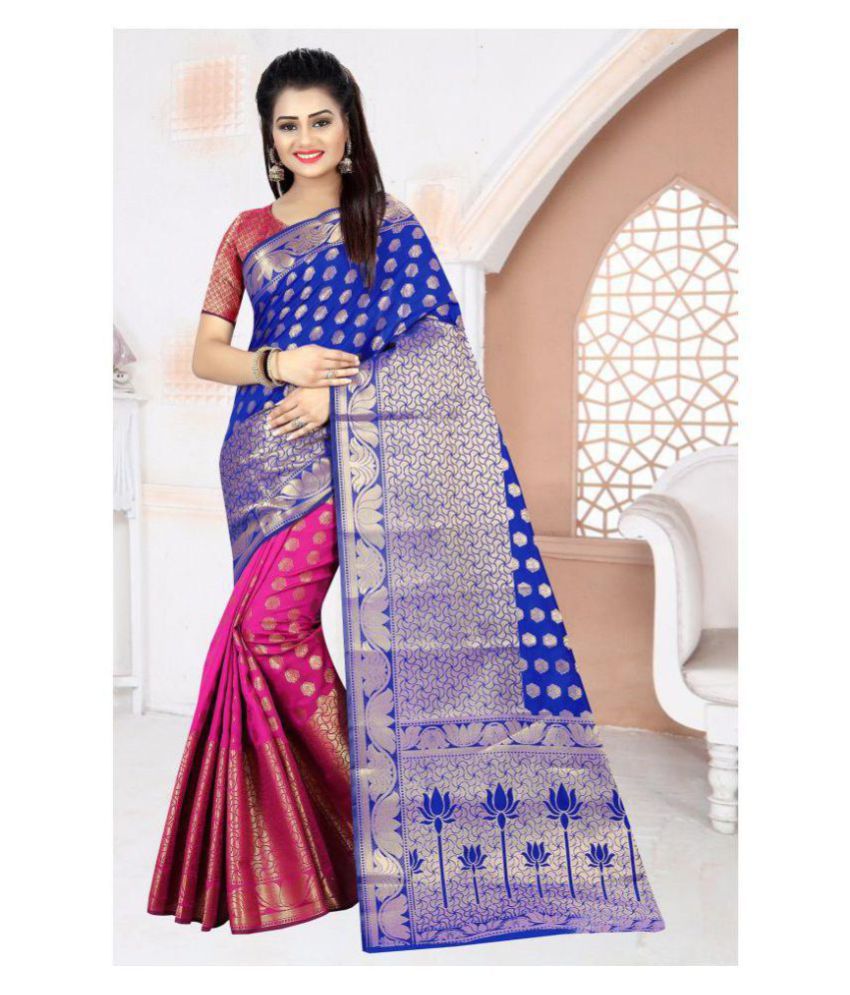    			Gazal Fashions - Blue Silk Saree With Blouse Piece ( Pack of 1 )