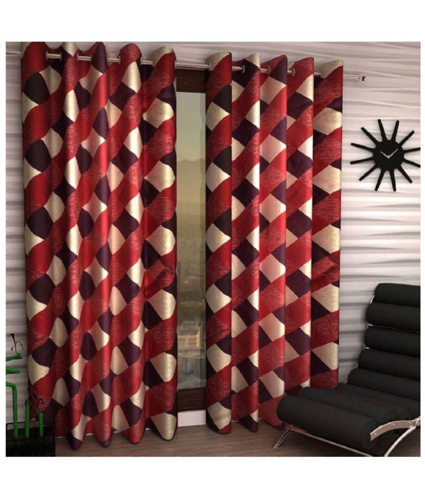     			Tanishka Fabs Abstract Semi-Transparent Eyelet Curtain 5 ft ( Pack of 2 ) - Red