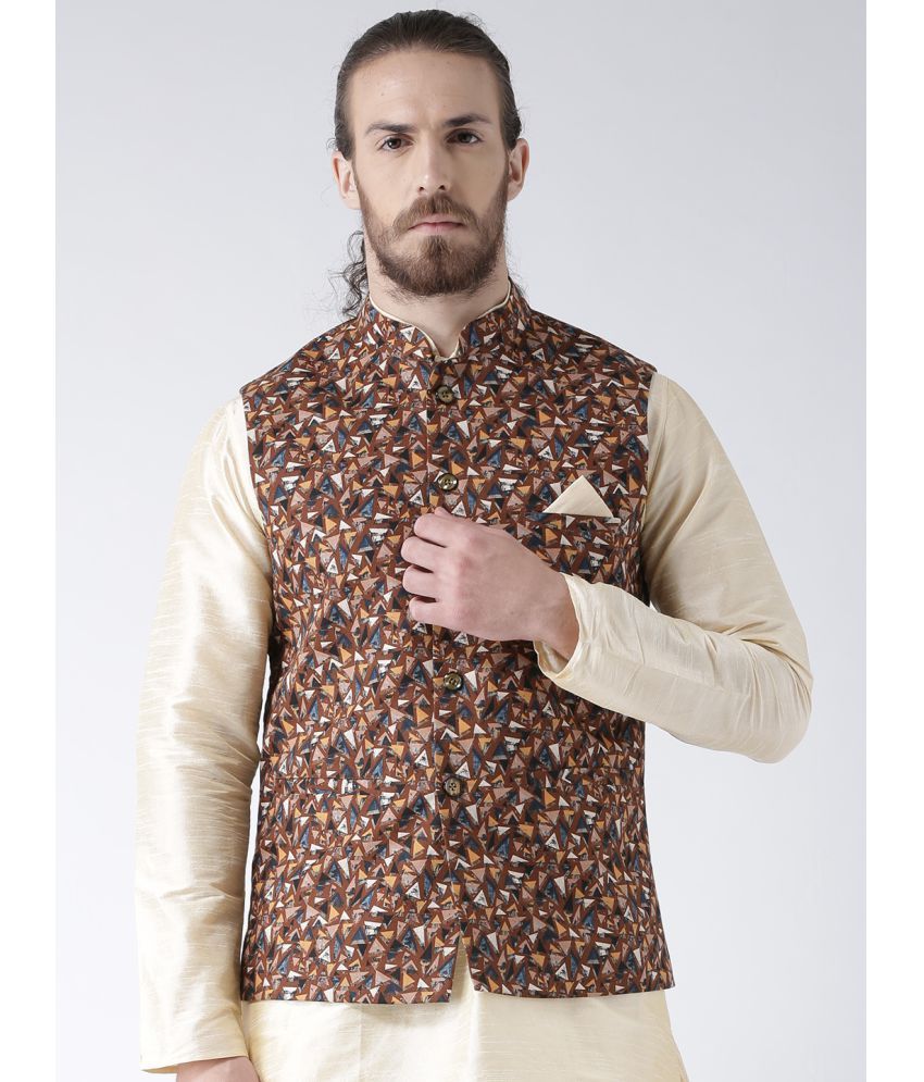     			Deyann Brown Silk Blend Nehru Jacket