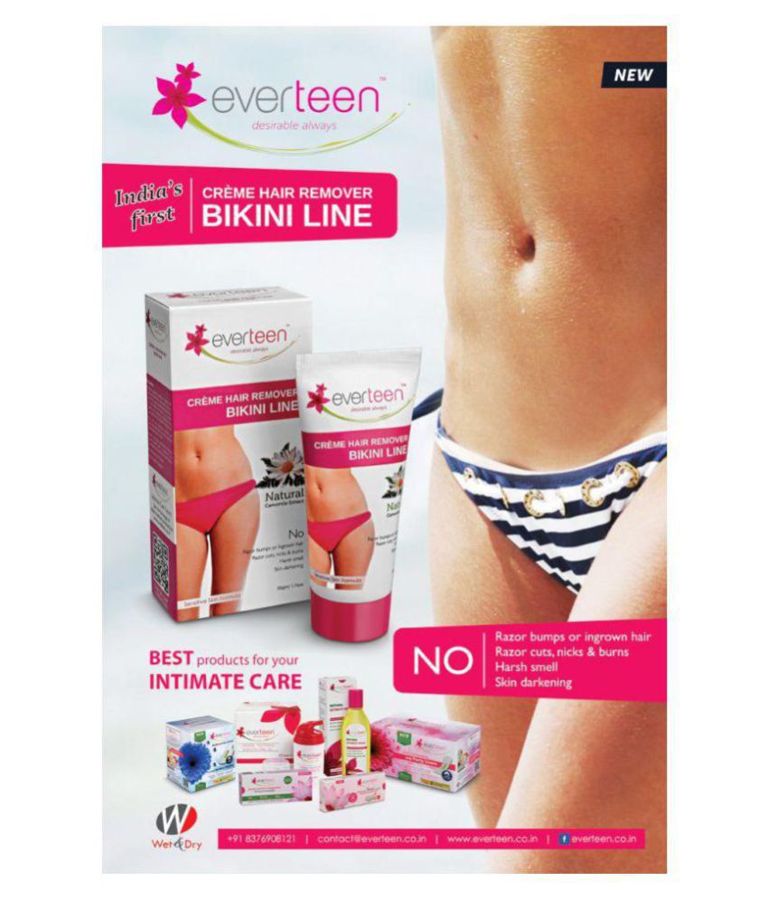 Buy everteen Bikini Line Hair Remover Creme - Natural for Women - 2 Packs  (50g Each) Online at Best Price in India - Snapdeal