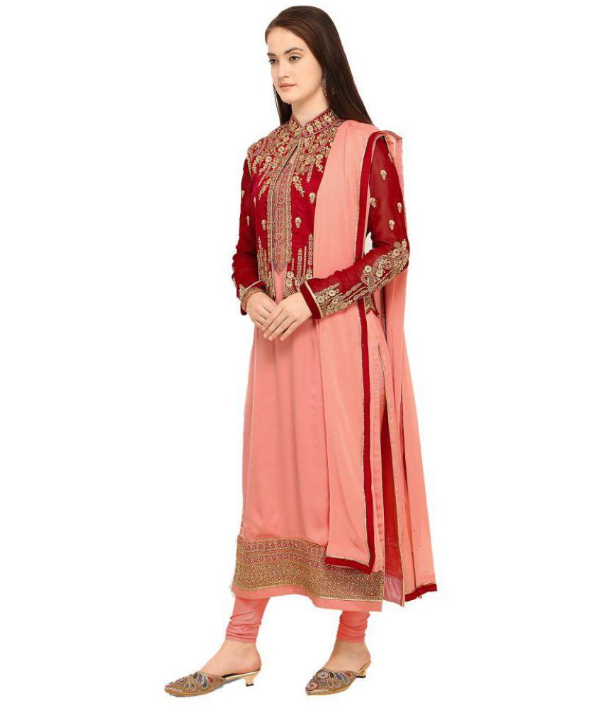 Stylee Lifestyle Red and Pink Satin Dress Material Buy Stylee