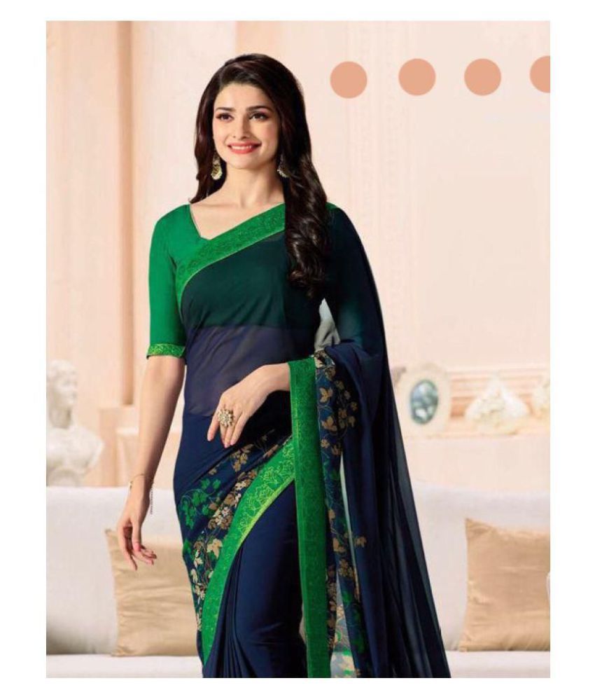     			Gazal Fashions - Blue Georgette Saree With Blouse Piece (Pack of 1)