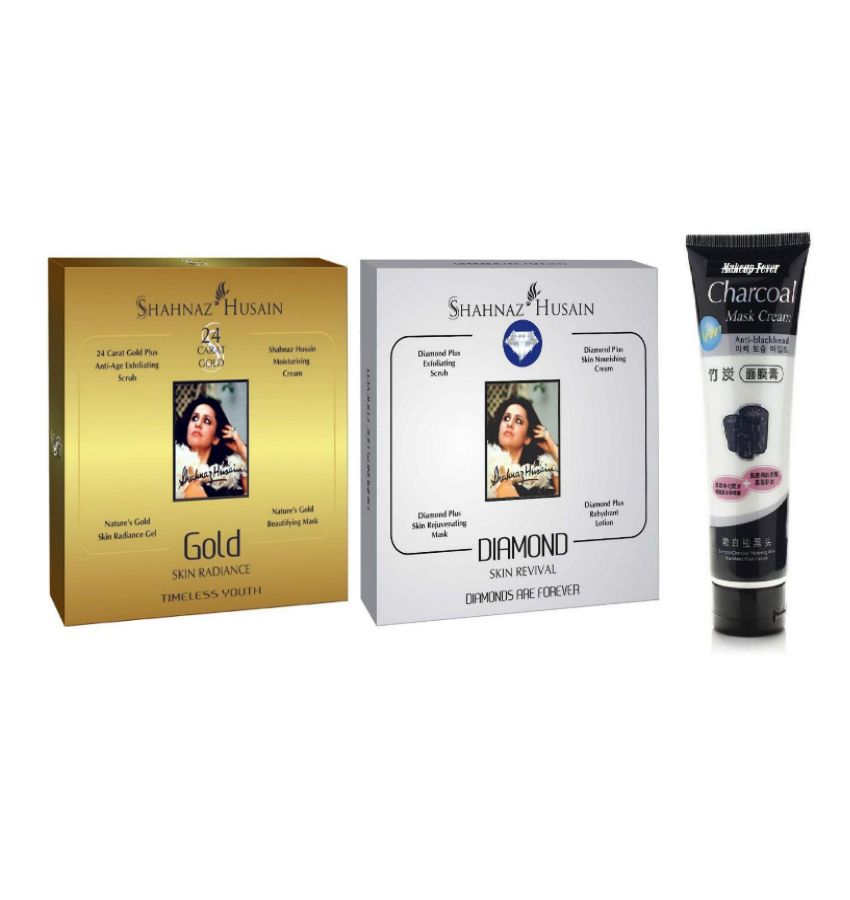     			Shahnaz Husain Gold & Diamond Facial Kit + Charcoal Peel Off Mask