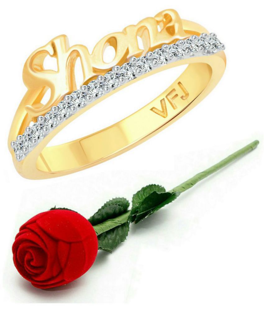     			Vighnaharta Romantic Word "SHONA" CZ Gold and Rhodium Plated Alloy Ring with Rose Box for Women and Girls - [VFJ1264ROSE-G8]