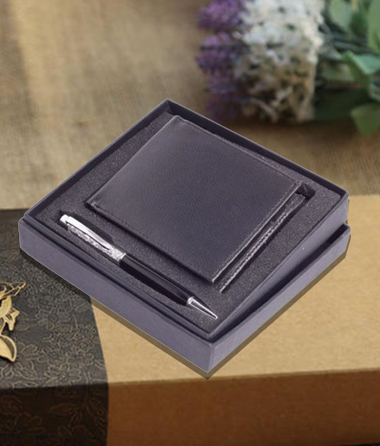 Keepsake Combo Of Black Crystal Pen With Black Wallet: Buy Online at ...