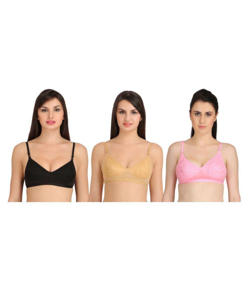     			Selfcare Pack of 3 Cotton Non Padded Women's T-Shirt Bra ( Multi Color )