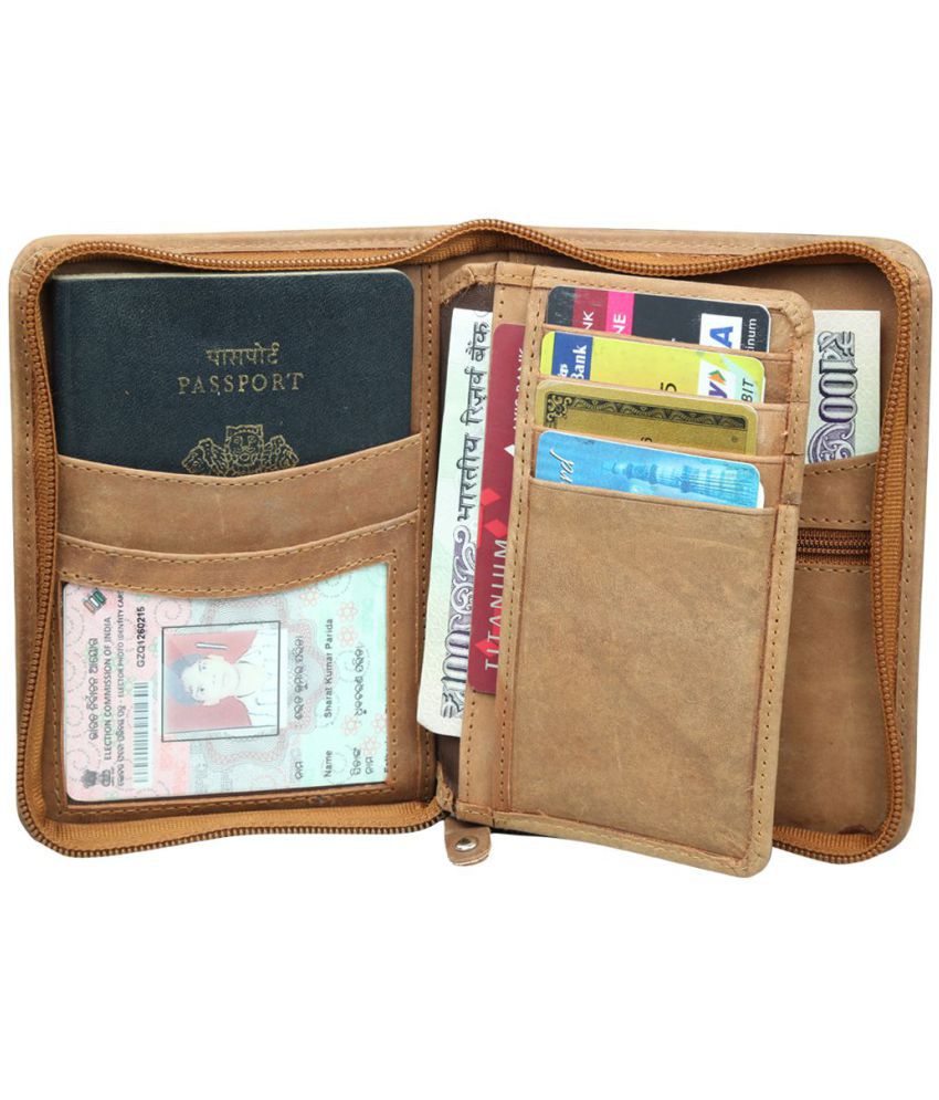 passport travel wallet tan