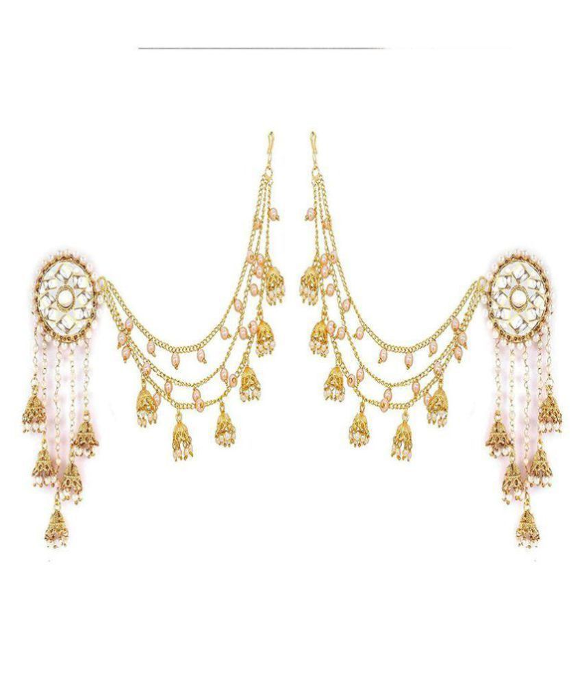     			Zeneme Jewellery Traditional Stylish Gold Plated Polki & Pearl Bahubali Jhumki/Jhumka Earrings For Girls and Women