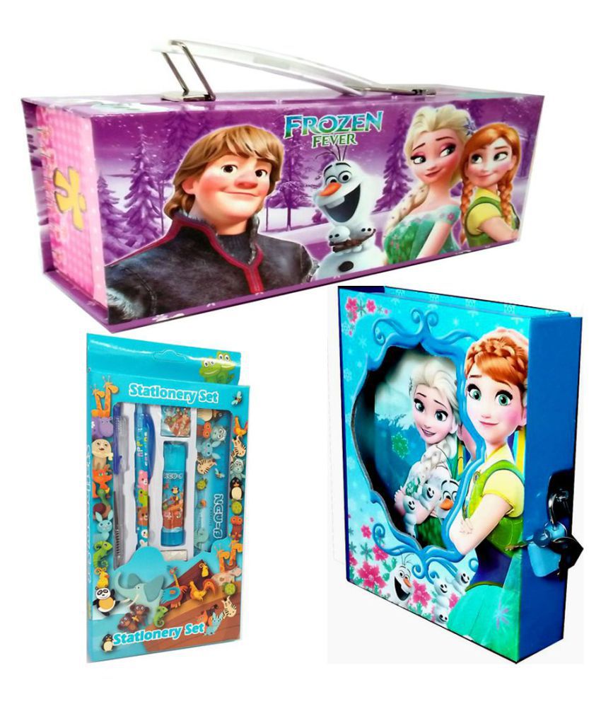     			Fairy Frozen Theme Birthday Gift Set for Kids with Jumbo Pencil Box,Unique Jewelry Box, Personal Lock Diary and Complete Stationery Set