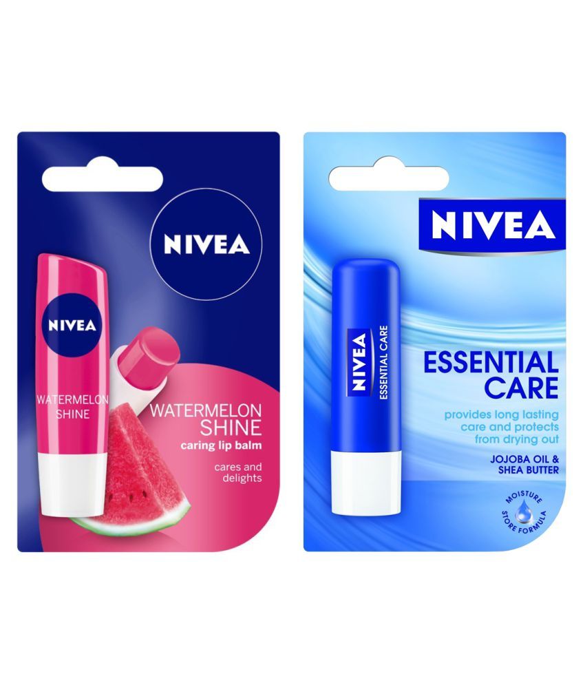 Nivea WATER MELON SHINE+ESSENTIAL CARE Lip Balm RED 4.8 gm Pack of 2