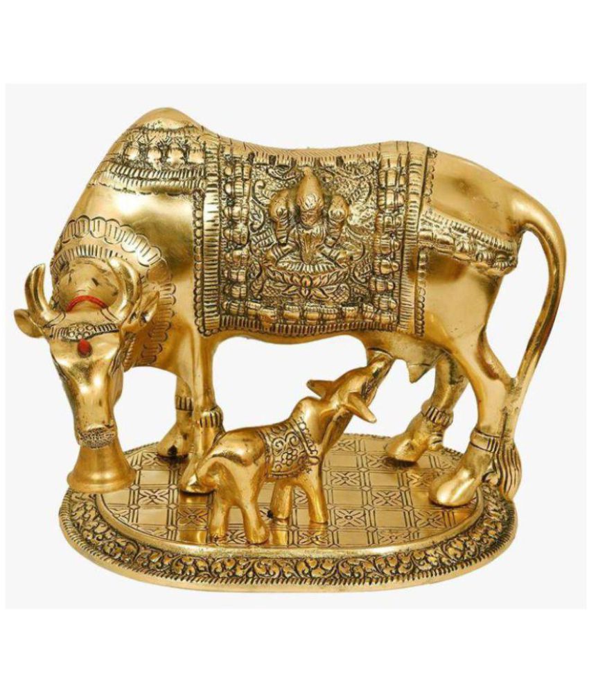 Bhagya ratan Golden Brass Cow with calf God idol: Buy Bhagya ratan ...