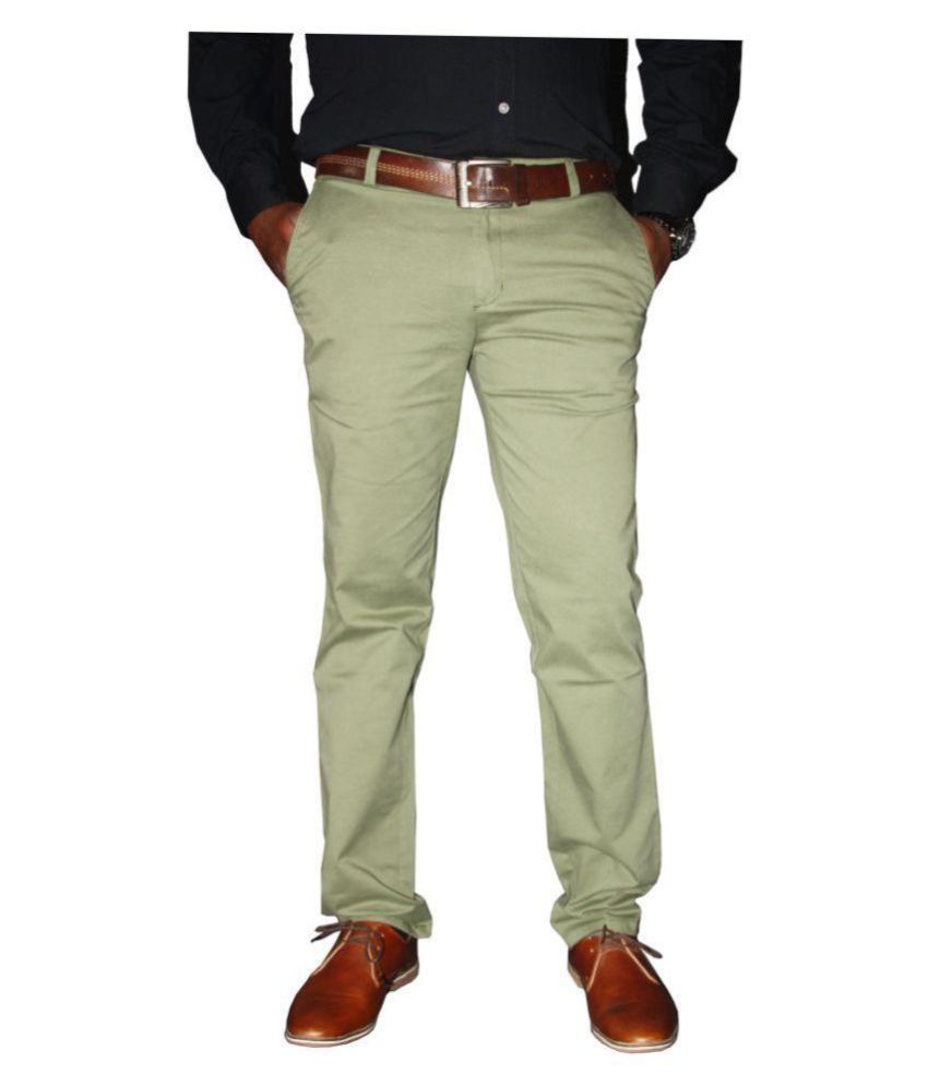    			SAM BLUES Green Slim -Fit Flat Trousers