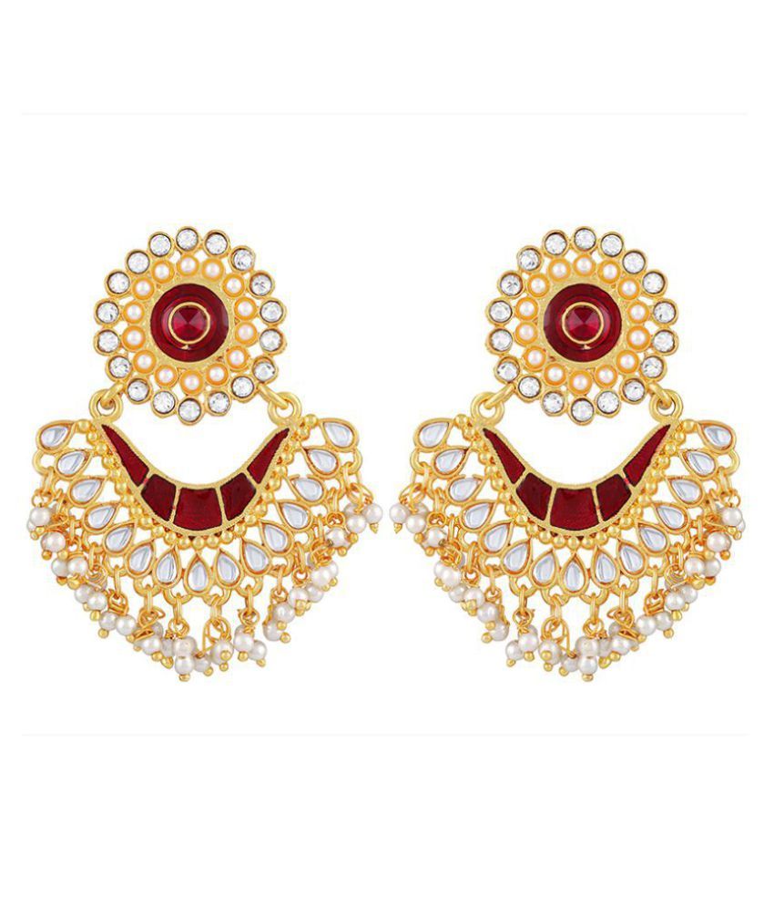     			Asmitta Fancy White Kundan Gold Plated Chandbali Earring For Women