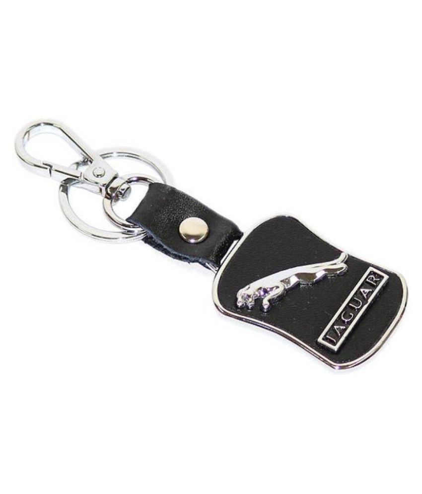     			Premium Quality Leather Keychain Compatible for Jaguar with Chrome Metal Locking Key chain