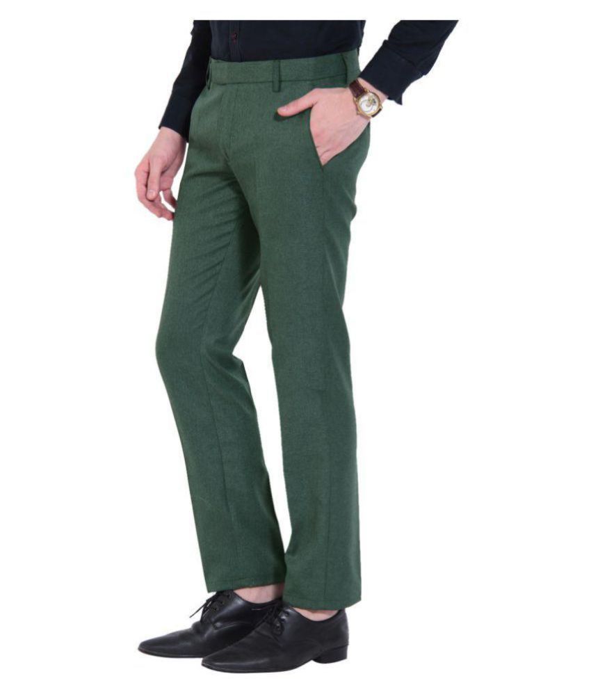 green slim fit pants