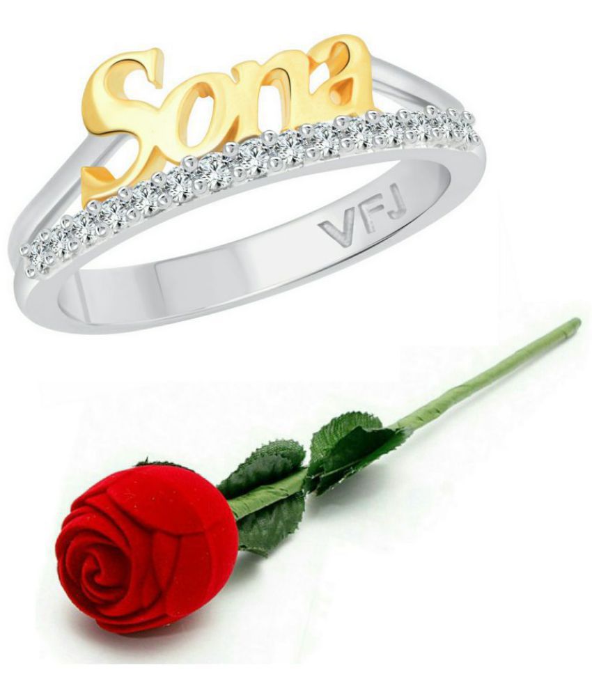     			Vighnaharta Romantic Word "SONA" CZ Rhodium Plated Alloy Ring with Rose Ring Box for Women and Girls - [VFJ1261ROSE10]