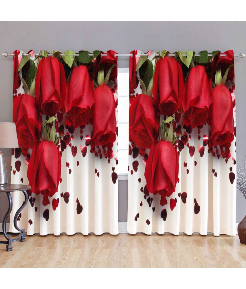     			Prince Set of 2 Window Semi-Transparent Eyelet Polyester Curtains Red