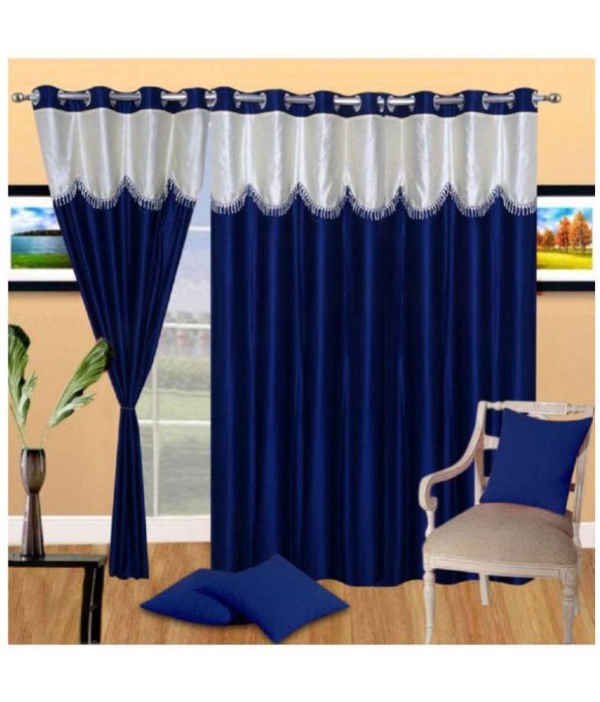     			Tanishka Fabs Semi-Transparent Curtain 7 ft ( Pack of 3 ) - Navy Blue
