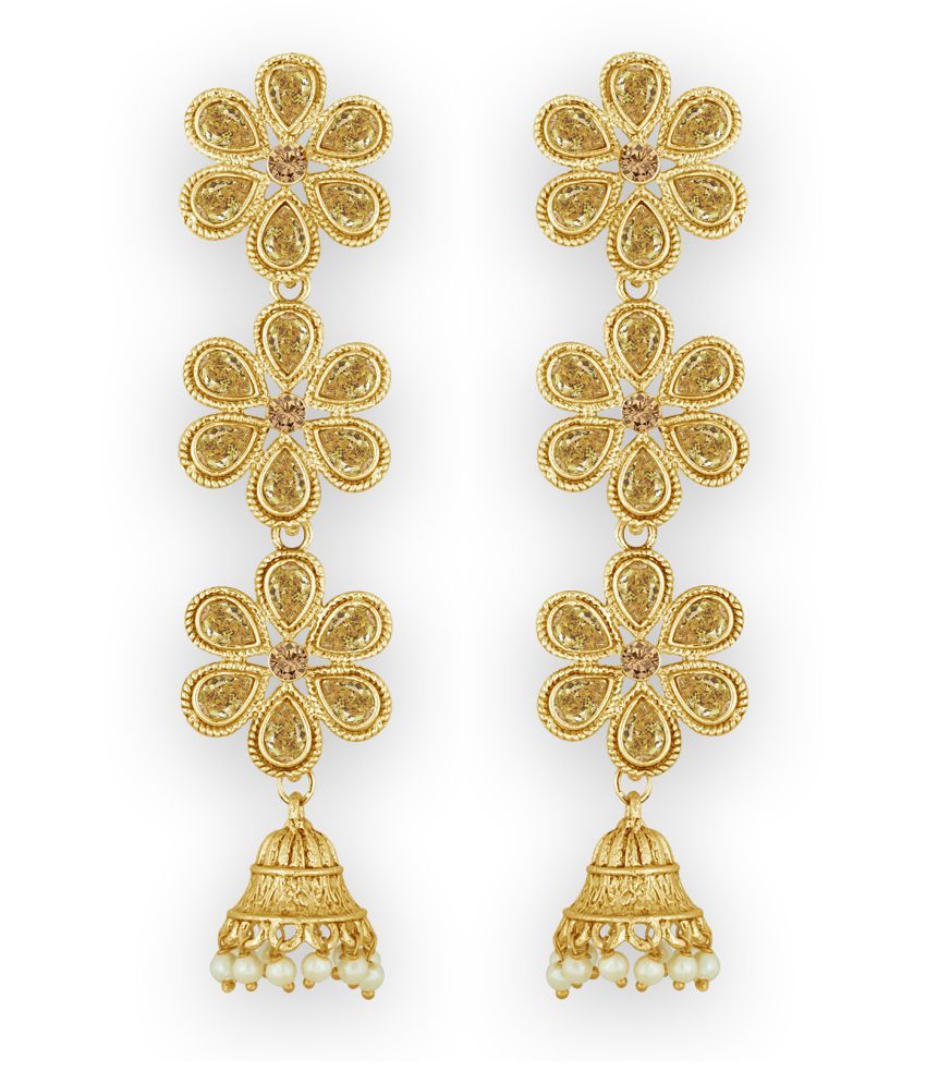     			Spargz Traditional Floral Design Gold Plated Synthetic Stone Dangle Jhumki For Women AIER_1492