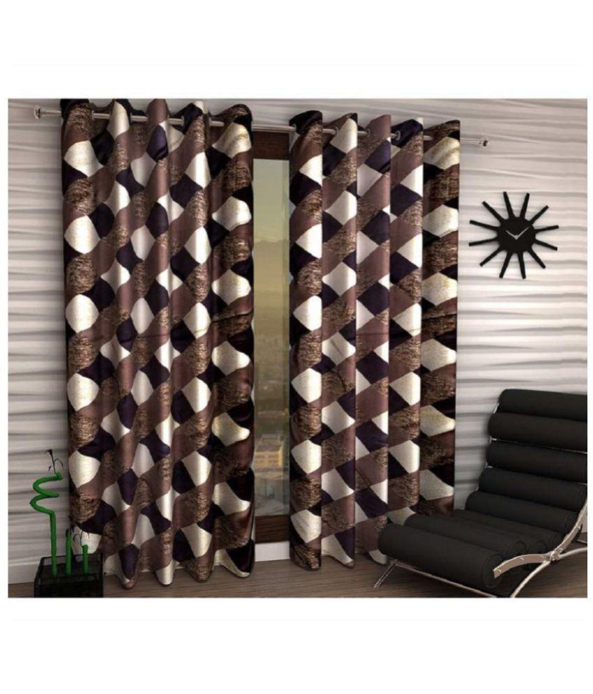     			Panipat Textile Hub Printed Semi-Transparent Eyelet Window Curtain 5 ft Pack of 4 -Brown
