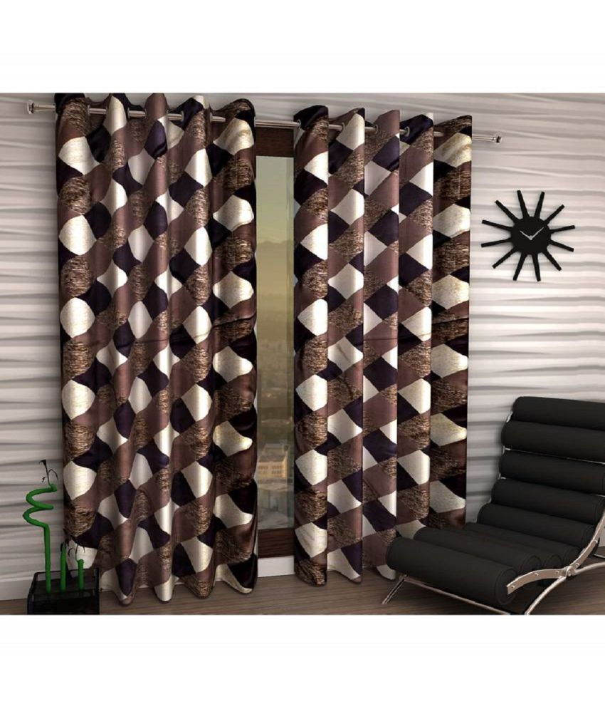     			Phyto Home Floral Semi-Transparent Eyelet Window Curtain 5 ft Pack of 4 -Brown