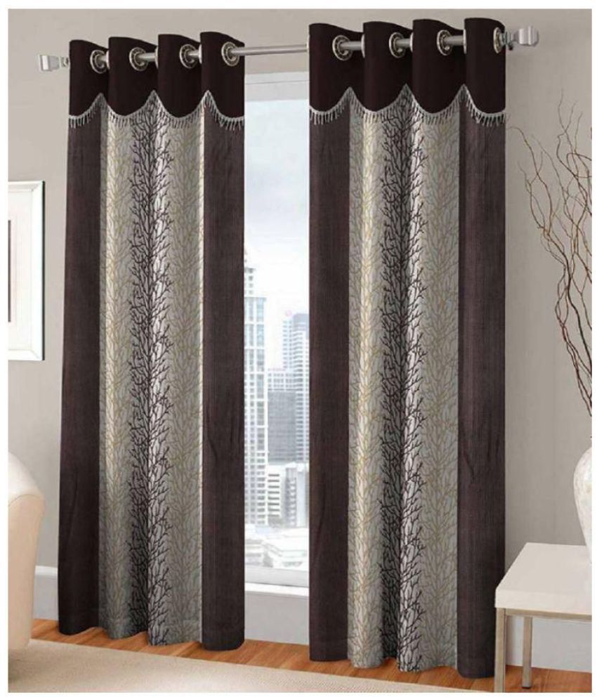    			Phyto Home Floral Semi-Transparent Eyelet Window Curtain 5 ft Pack of 4 -Brown