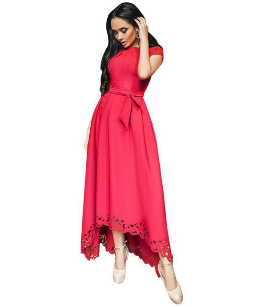     			Aashish Fabrics Crepe Red Asymmetric dress