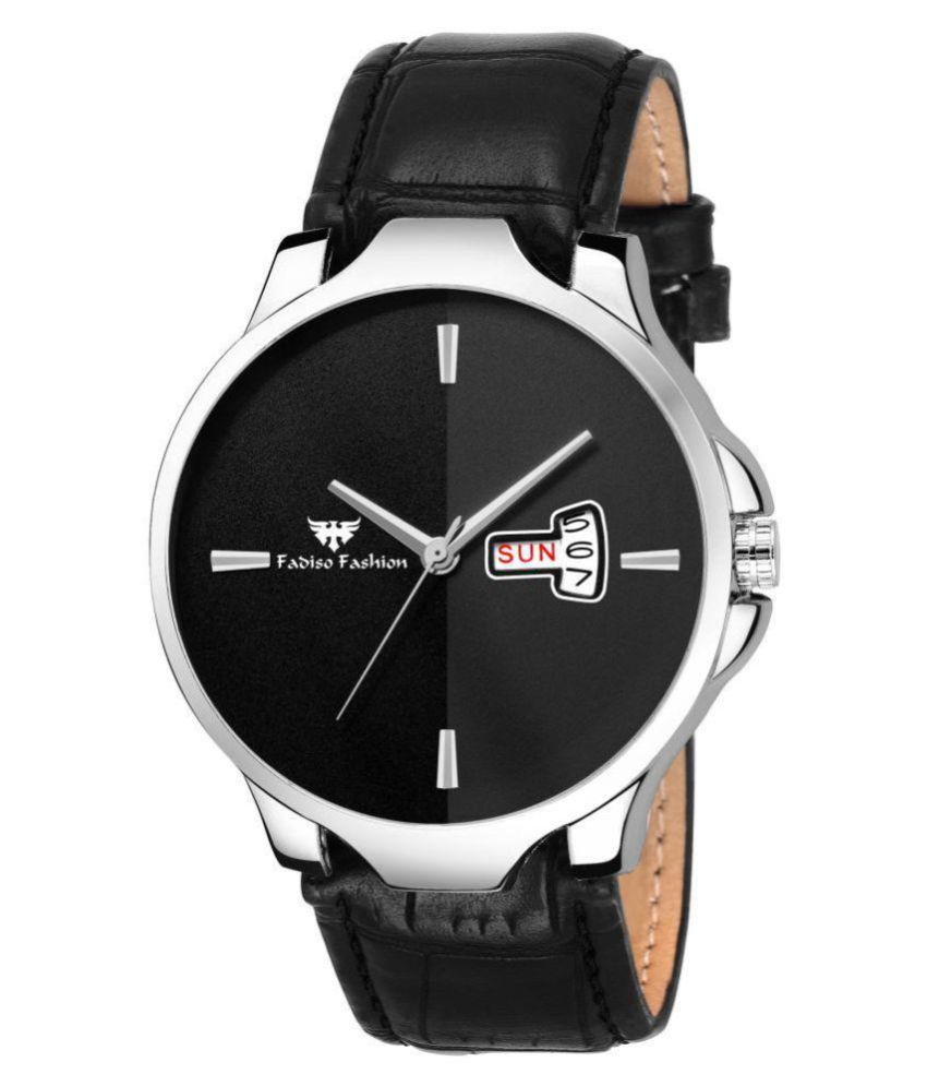 Fadiso Fashion FF2031 BK- BLACK Dail Day & Date Functioning Leather ...