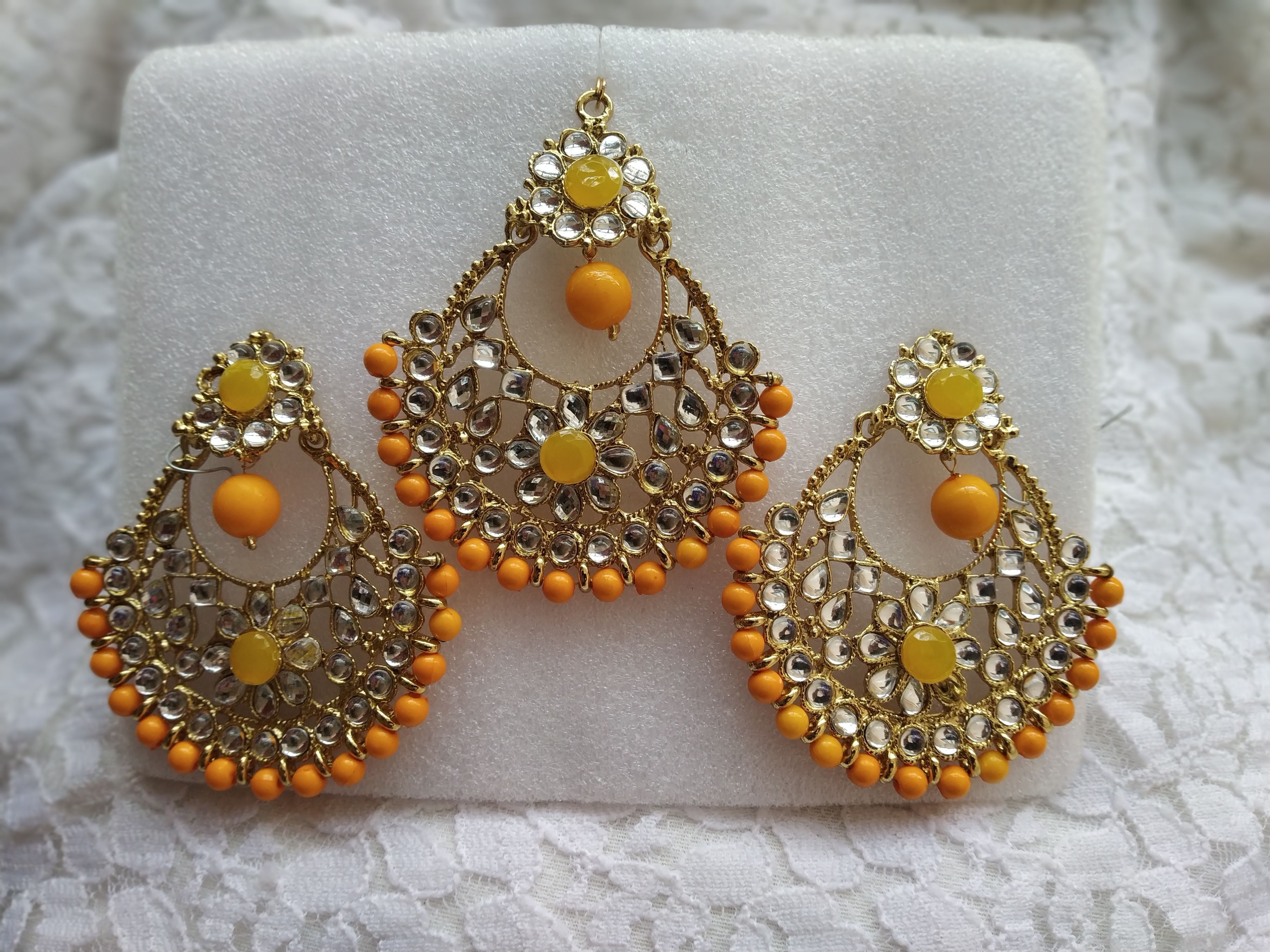 party Wear Traditional Jewellery Set ((Earrings + Mang Tika ) - Buy ...