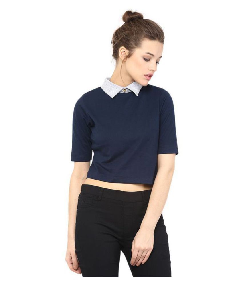     			Miss Chase Cotton Crop Tops - Navy