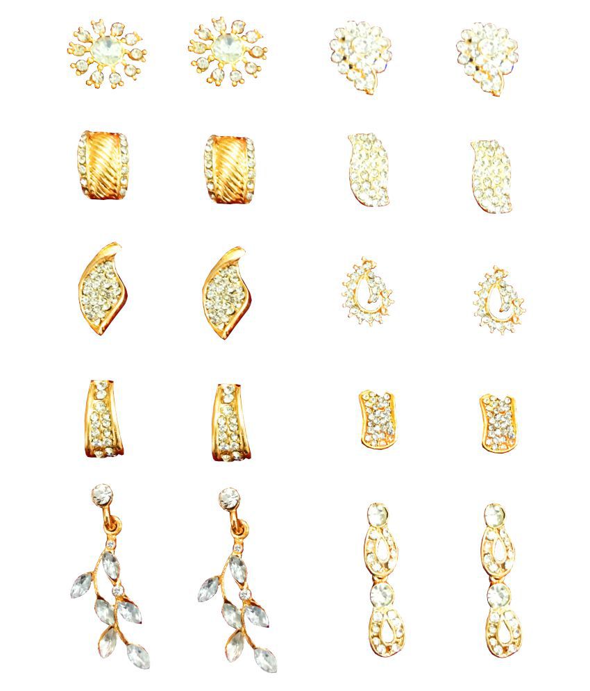 Touchstone Rhinestones Faux Pearls Soulful And Stunning Combo Of Individually Different Pairs Earrings In Gold Tone For Women NEW