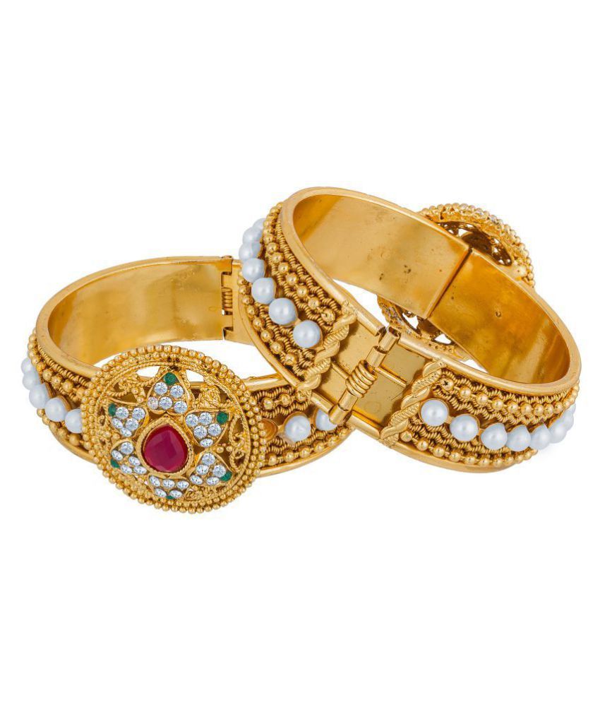 The Luxor Traditional Gold Plated Pearl and Kundan Bracelet/Kada for Women Buy The Luxor