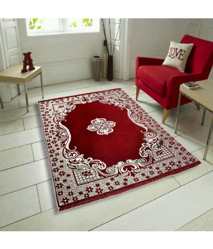     			Danwrich Texture Maroon Chenille Carpet Floral 5X7 Ft.