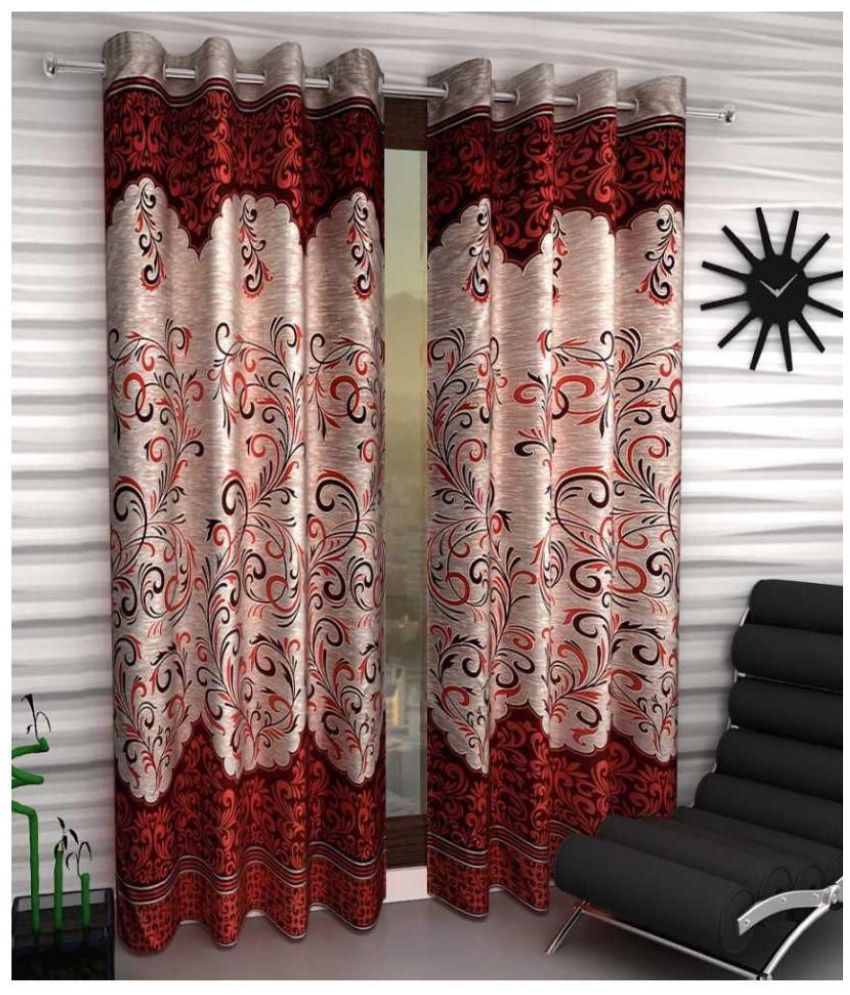     			Tanishka Fabs Semi-Transparent Curtain 9 ft ( Pack of 2 ) - Multi Color