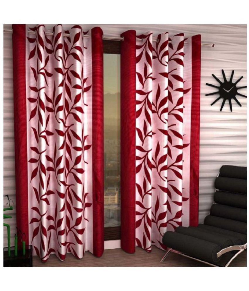     			Tanishka Fabs Floral Semi-Transparent Eyelet Curtain 7 ft ( Pack of 2 ) - Red