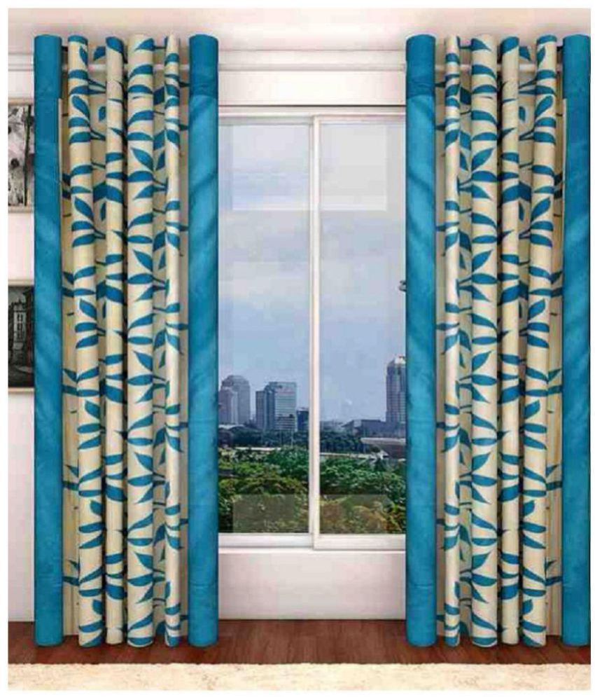     			Tanishka Fabs Floral Semi-Transparent Eyelet Curtain 5 ft ( Pack of 4 ) - Aqua