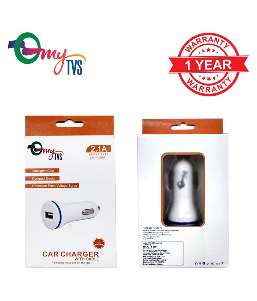 myTVS Car Mobile Charger 1 usb port with 8 Pin iCable White Buy myTVS Car Mobile Charger 1 usb
