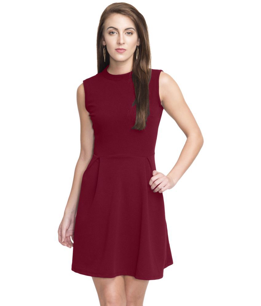 Addyvero Cotton Maroon Fit And Flare Dress