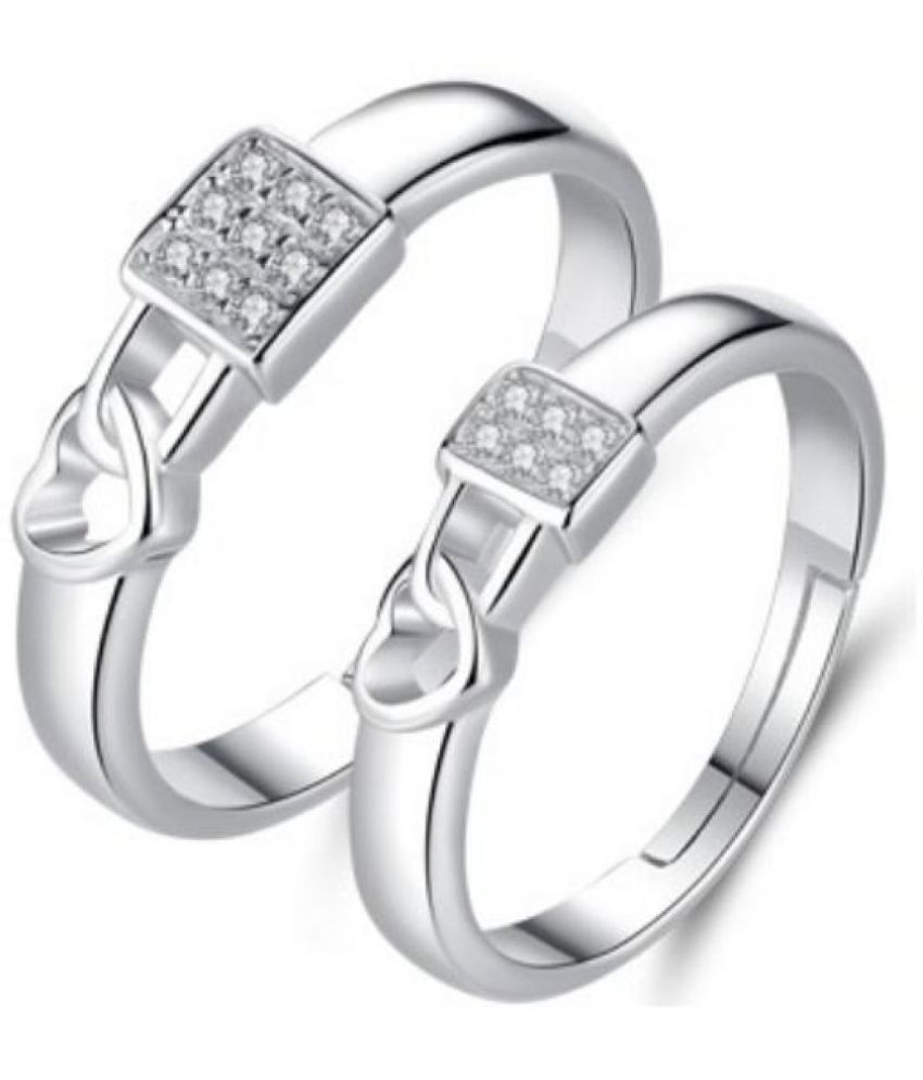 Love Lock Sterling Silver Swarovski Zirconia Adjustable Couple Rings