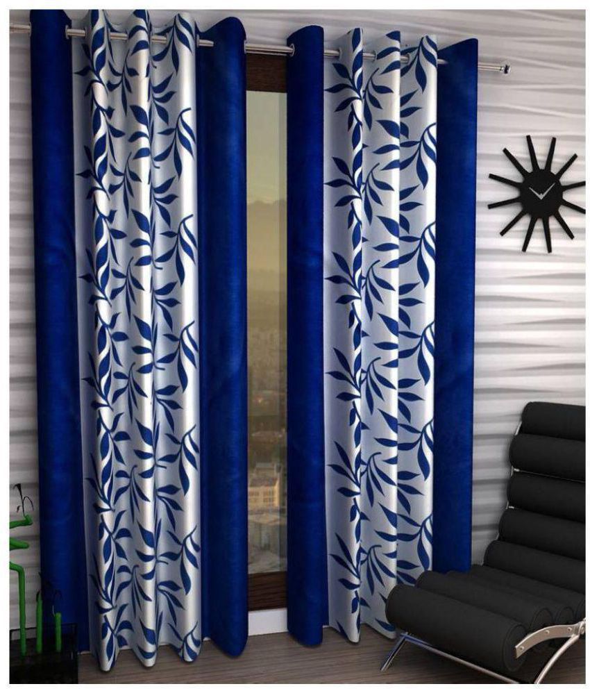     			Tanishka Fabs Floral Semi-Transparent Eyelet Curtain 5 ft ( Pack of 2 ) - Navy Blue
