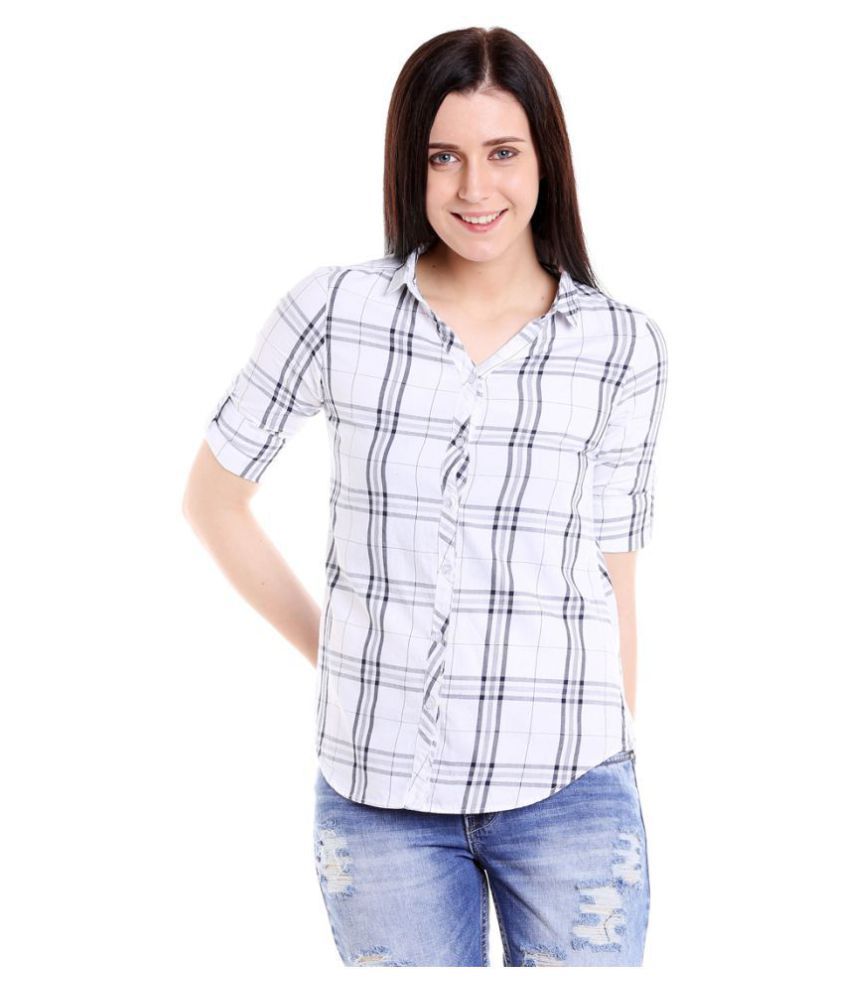     			Campus Sutra - White Cotton Women's Shirt Style Top ( Pack of 1 )