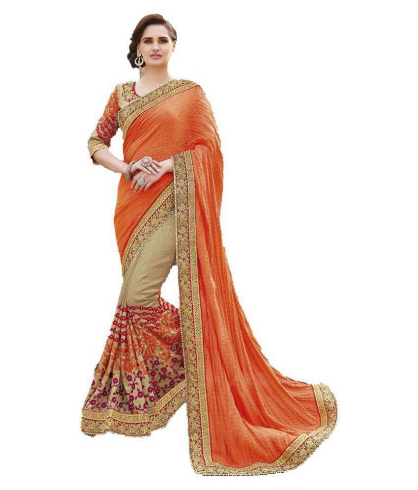 Zofey Bollywood Designer Sarees Orange and Beige Georgette Saree ...