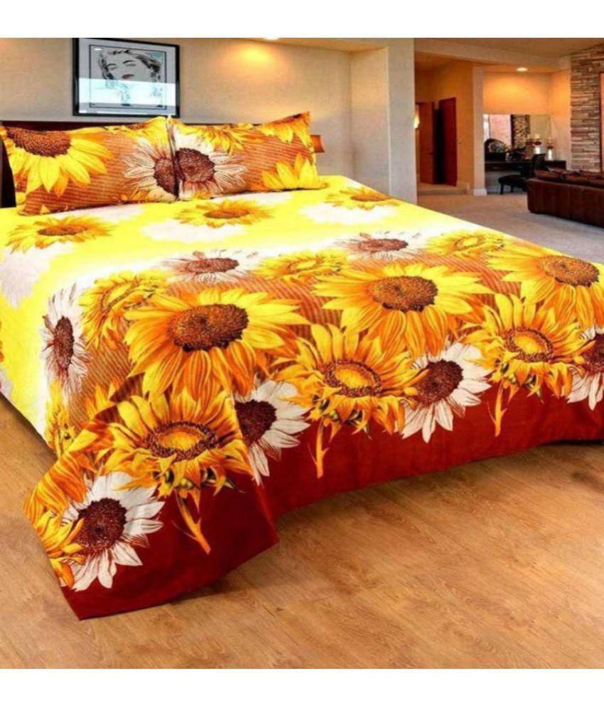 Wi International Poly Cotton Double Bedsheet with 2 Pillow Covers - Buy