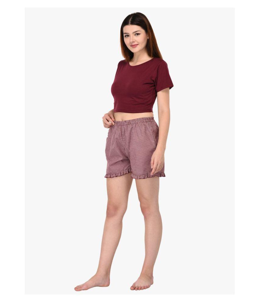Buy YAYA Cotton Night Shorts - Brown Online at Best Prices in India ...
