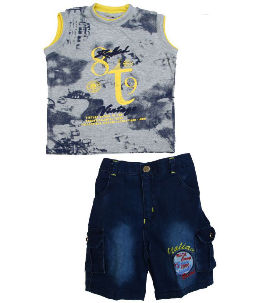     			Zadmus Boys Cotton T - Shirt & Denim Shorts Dress (Yellow, 2 - 3 Years)