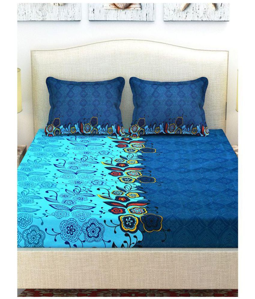     			Aazeem Poly Cotton Double Bedsheet with 2 Pillow Covers