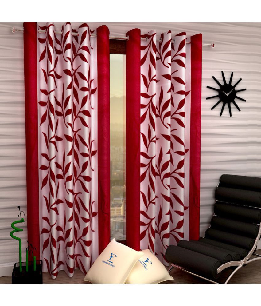 Fashion String Set of 2 Window Semi-Transparent Eyelet Polyester Curtains Maroon